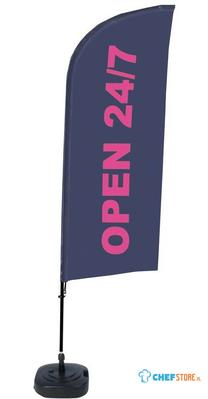 Syna Beach Flag Alu Wind Complete Set Open 24/7 Engels ECO Printmateriaal - BFAW310-WT21-I129ECO