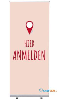 Syna Roll-Banner Budget 85 Complete Set hier Melden Rood Duits - RBB085LSFI359