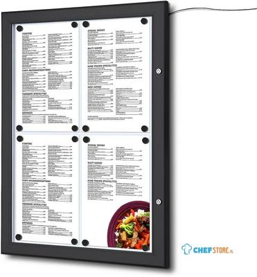 Syna Menuvitrine Vergrendelbaar Outdoor LED Verlicht Zwart 4x A4 - SCZN4XA4C9005LED