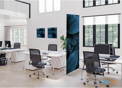 Syna Scheidingswand Textiel Deco 100-200 Dubbelzijdig Botanische Bladeren Blauw ECO - ZBSLIM100-200-DSI20ECO