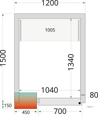 Koelcelpanelen met 80 mm Isolatie - zonder Vloer - CR 120X150X212 NF