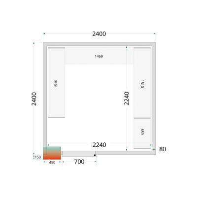Koelcelpanelen met 80 mm Isolatie - zonder Vloer - CR 240X240X212 NF 1
