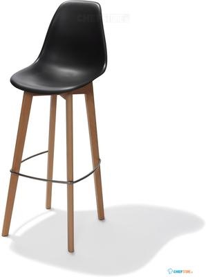 Essentials Keeve Barkruk Zwart, Berkenhouten Frame en Kunststof Zitting, 53x47x119cm (LxBxH), 506F01SB 1