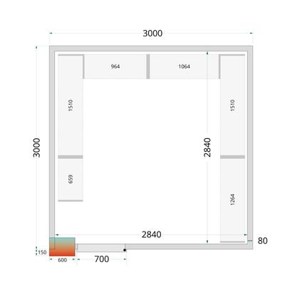 Koelcelpanelen met 80 mm Isolatie - zonder Vloer - CR 300X300X212 NF 5