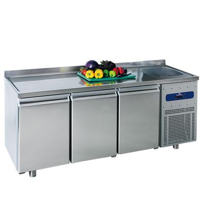 Refrigerated Counter 700 mm With 3 Doors, Sink 35x40x20h cm On the Right and Upstand, -2°/+8°c, Mastro MRGF200/FN 1