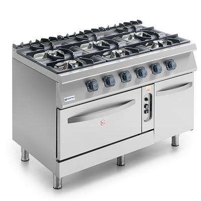 Gas Range On Static Gas Oven GN2/1 And Closed Cabinet, 6 Burners - Virtus MS712CFG 1