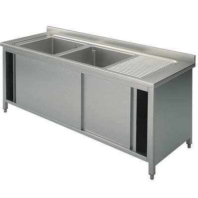 Wasbakunit Op Kastje, 2 Wasbakken, Afdruipdeel Rechts, Met Schuifdeuren, 2000X700 Mm 1