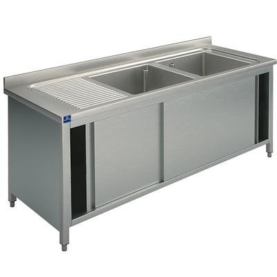 Mastro Wasbakunit Op Kastje, 2 Wasbakken + Afdruipdeel Links, Met Schuifdeuren, 1800X600 Mm | SLA2GS1806 1