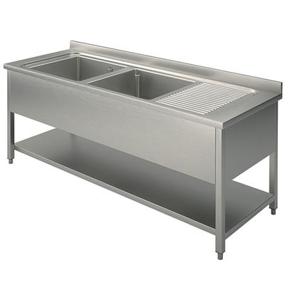 Wasbakunit, 2 Wasbakken, Afdruipdeel Aan Rechterzijde, Op Poten, Met Bodemplaat, 2000X600 Mm 1