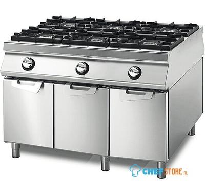 Gas Range With 6 Burners On Cabinet With Doors, Stainless Steel Containers, Two-Sided Panel Control, Virtus VS110120PCG 1