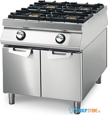 Gas Range With 4 Burners On Cabinet With Doors, Stainless Steel Containers, Two-Sided Panel Control, Virtus VS11080PCG 1