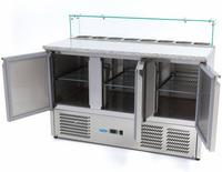 Maxima Pizzawerkbank - 137 cm - 3 Deuren - 8 X 1/6 GN - incl. Glazen Afdekking - 09400208