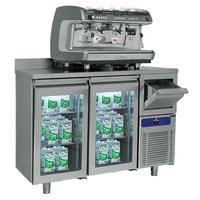 Gekoelde Werkbank | 2 Glazen Deuren + Uitkloplade En Opstand | GN1/1 | -2°/+8°C | Matro BNC0001BAR/F