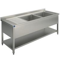 Mastro Wasbakunit, 2 Wasbakken, Afdruipdeel Aan Linkerzijde, Op Poten, Met Bodemplaat, 1600X700 Mm | GLA0014
