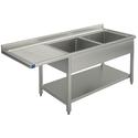 Mastro Wasbakunit Op Poten Met Bodemplaat Voor Inbouwvaatwasser, 2 Rechter Wasbakken, 2000X700 Mm | GLA0040