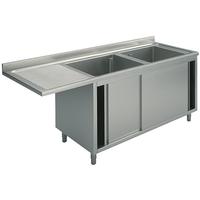 Mastro Wasbakunit Op Kastje Met Schuifdeuren Voor Inbouwvaatwasser, 2 Rechter Wasbakken, 2000X700 Mm | GLA0046