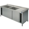 Mastro Wasbakunit Op Kastje, 2 Wasbakken + Afdruipdeel Rechts, Met Schuifdeuren, 1600X600 Mm | SLA2GD1606