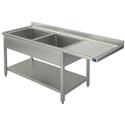 Mastro Wasbakunit Op Poten Met Bodemplaat Voor Inbouwvaatwasser, 2 Linker Wasbakken, 1800X600 Mm | SLG2LD18560