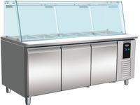 Koelwerkbank Saladette | Glasopstand Recht | 3 Deuren | 5X 1/1GN Pan | Standard Line | Combisteel | 7950.0425