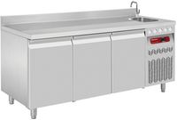 Geventileerde Koelwerkbank "muraal",  3 Deuren GN 1/1, 405 Lit. Met Spoelbak, Diamond DT178/P9A_EV