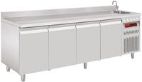 Geventileerde Koelwerkbank "muraal", 4 Deuren GN 1/1,  550 Lit. Met Spoelbak, Diamond DT224/P9A_EV