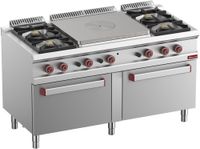 Fornuis 4 Branders - Centrale Doorkookplaat - 2 Gasovens GN 2/1 - Diamond G7/T4B2F15-N