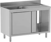 Diamond L1411/AD-SD6 Spoeltafel 1 kuip 600×500×300, afdruipblad rechts, op kast met 2 schuifdeuren