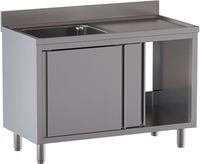 Diamond L1411/AD-SD6 Spoeltafel 1 kuip 600×500×300, afdruipblad rechts, op kast met 2 schuifdeuren