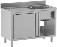 Diamond L1411/AD-SS6 Spoeltafel 1 kuip 600×500×300, afdruipblad links, op kast met 2 schuifdeuren