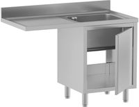 Diamond L1411/VAD-SS3 Spoeltafel met 1 kuip, druipvlak links, op kast met 1 draaideur en ruimte voor vaatwas