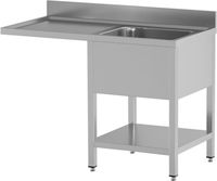 Diamond L1411/VD-SS1 Spoeltafel met 1 kuip en 1 afdruipblad links, met onderlegplank en ruimte voor vaatwasser