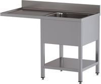Diamond L1411/VD-SS1 Spoeltafel met 1 kuip en 1 afdruipblad links, met onderlegplank en ruimte voor vaatwasser