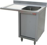 Diamond Spoeltafel met 1 Kuip, Druipvlak Links, op Kast met 1 Draaideur en Ruimte voor Vaatwas - L1411VS-AS-D