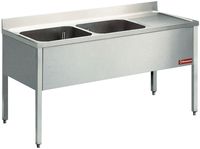 Diamond Spoeltafel met 2 Kuipen, 1 Techts Druipvlak, met Onderstel - L1620D-KD-D