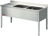 Diamond Spoeltafel met 2 Kuipen, 1 Links Druipvlak, met Onderstel - L1620S-KD-D