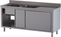 Diamond L1621/AD-SD7 Spoeltafel 2 kuipen 500×500×300, afdruipblad rechts, op kast met 2 schuifdeuren