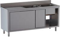 Diamond L1621/AD-SS7 Spoeltafel 2 kuipen 500×500×300, afdruipblad links, op kast met 2 schuifdeuren
