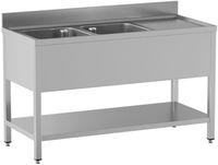 Diamond L1621/D-SD5 Spoeltafel met 2 kuipen en 1 afdruipblad rechts, met onderlegplank