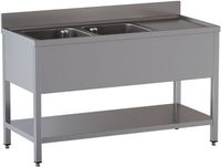 Diamond L1621/D-SD5 Spoeltafel met 2 kuipen en 1 afdruipblad rechts, met onderlegplank