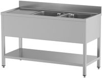 Diamond L1621/D-SS5 Spoeltafel met 2 kuipen en 1 afdruipblad links, met onderlegplank