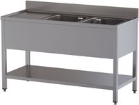 Diamond L1621/D-SS5 Spoeltafel met 2 kuipen en 1 afdruipblad links, met onderlegplank
