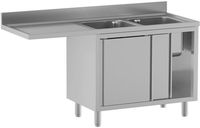 Diamond L1621/VAD-SS4 Spoeltafel met 2 kuipen 400×500×300, afdruipblad links, op kast met 2 schuifdeuren en ruimte voor vaatwasser