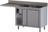 Diamond L1621/VAD-SS4 Spoeltafel met 2 kuipen 400×500×300, afdruipblad links, op kast met 2 schuifdeuren en ruimte voor vaatwasser