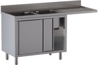 Diamond L1821/VAD-SD5 Spoeltafel met 2 kuipen 500×500×300, afdruipblad rechts, op kast met 2 schuifdeuren en ruimte voor vaatwasser