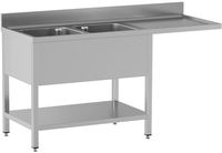 Diamond L1821/VD-SD3 Spoeltafel met 2 kuipen en 1 afdruipblad rechts, met onderlegplank en ruimte voor vaatwasser