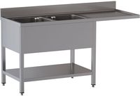 Diamond L1821/VD-SD3 Spoeltafel met 2 kuipen en 1 afdruipblad rechts, met onderlegplank en ruimte voor vaatwasser