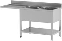 Diamond L1821/VD-SS3 Spoeltafel met 2 kuipen en 1 afdruipblad links, met onderlegplank en ruimte voor vaatwasser