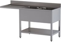 Diamond L1821/VD-SS3 Spoeltafel met 2 kuipen en 1 afdruipblad links, met onderlegplank en ruimte voor vaatwasser