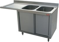 Diamond Spoeltafel met 2 Kuipen 500x500x325 Links Druipvak op Kast met 2 Schuifdeuren en Nis voor Vaatwasser - L1821VS-AS-D