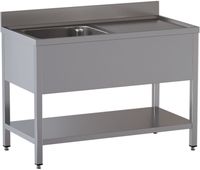 Diamond L1211/6D-SD2 Spoeltafel met 1 kuip en 1 afdruipblad rechts, met onderlegplank